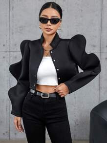 SHEIN ICON Solid Color Wave Edge Jacket - Black - View 1