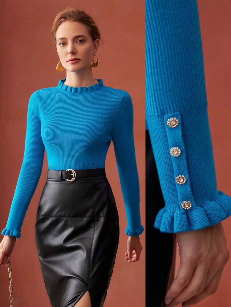 Pullover mit Polyamid Reguläre Passform, Rüschenbesatz,