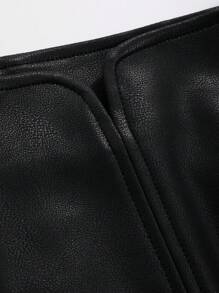 FRIFUL 纯色PU皮裙 冬季女裙 - 黑色 - 查看 5