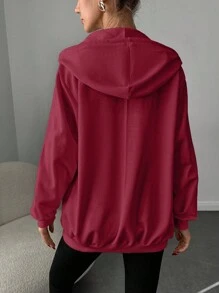 RueChic Women's Zipper Front Drawstring Hoodie - Red - View 2