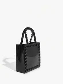 SHEIN SXY 鑲嵌裝飾雙把手果凍包 - 黑色 - 查看 3