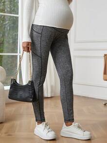 SHEIN 適用於運動和日常穿著的可調式中/高腰襯裡緊身褲,附有手機口袋 - 深灰色 - 查看 5