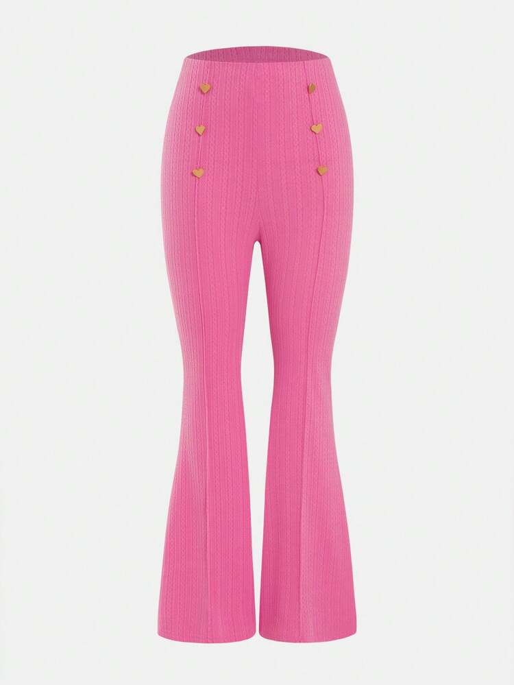 High Waist Button Detail Flare Leg Pants