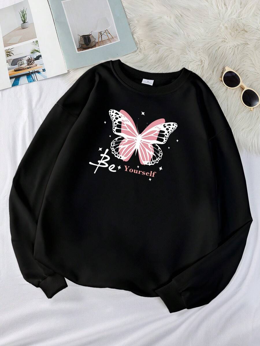 Sudadera Con Cuello Redondo Y Código De Tamaño En Negro - Negro - Ver 1