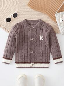 Đứa bé trai Thư được vá Sọc trang trí Nút Lên Áo len Mở - Lạc đà - Xem 1