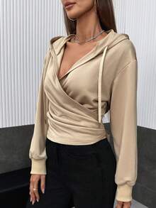 SHEIN Essnce 女士連帽圍脖套頭衫 - 卡其色 - 查看 4