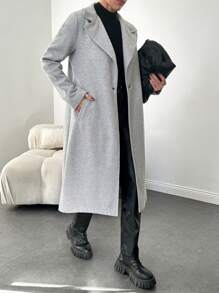 RueChic Women's Grey Suit Lapel Single Breasted Buttoned Fashion Jacket - Grey - View 3