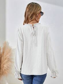 EMERY ROSE Women Blouses Ruffle Frill Shirred Plain Casual - Putih - View 2