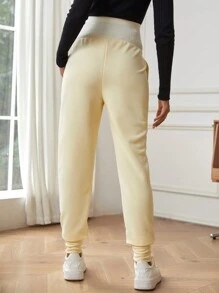 SHEIN Maternity Adjustable Wideband Waist Pants - Yellow - View 2