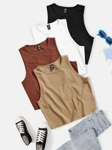 Flirla Women's Plus Size 4pcs Round Neck Tank Top For Summers - Multicolor - View 1