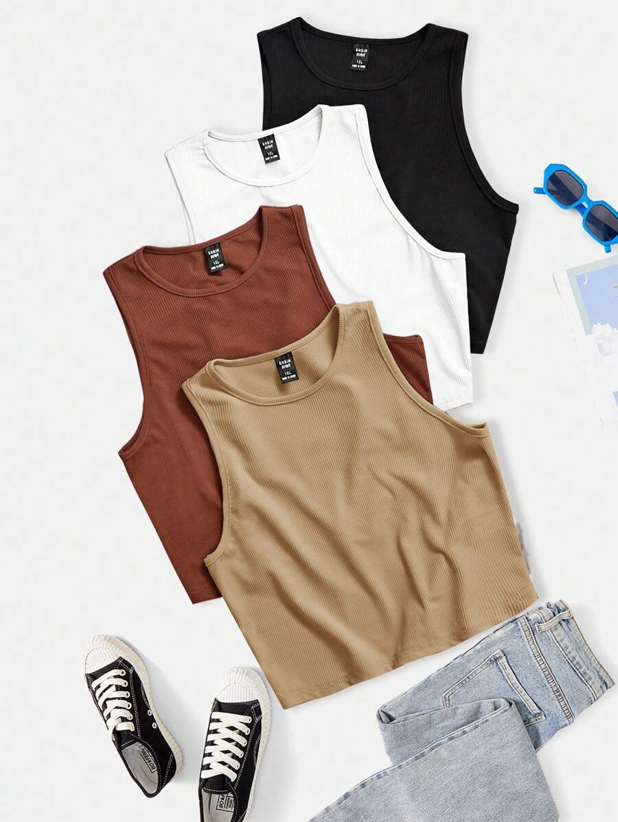 Flirla Women's Plus Size 4pcs Round Neck Tank Top For Summers - Multicolor - View 1