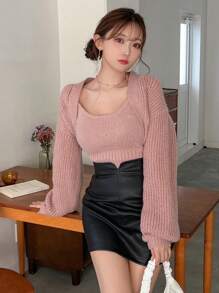 FRIFUL Women'S Solid Color Drop Shoulder Cardigan - Pink - View 1