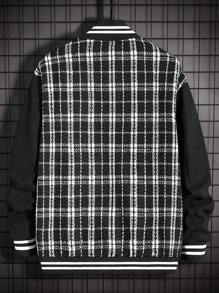 Chillumni 寬鬆版型男士格紋造型飛行外套,帶條紋飾邊 - 黑與白 - 查看 2