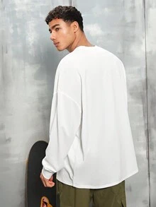 Manfinity EMRG 男士字母圖案落肩 T 卹 - 白色 - 查看 2