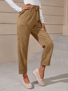 EMERY ROSE Eo dây rút Túi nghiêng Quần chân thẳng - Màu Khaki - Xem 4