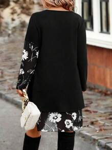 EMERY ROSE 大尺碼花卉印花雙層荷葉邊下擺洋裝（荷葉邊） - 彩色 - 查看 2