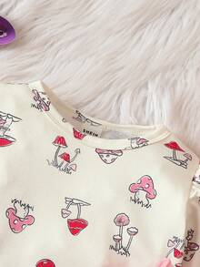 Bebé Niña Camiseta Con Ribete De Volante Y Estampado De Setas - Multicolor - Ver 6