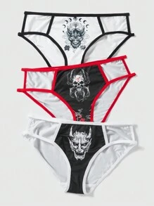 ROMWE J-Fashion 女性三入組骷髏、鬼、武士圖案內褲 - 彩色 - 查看 1