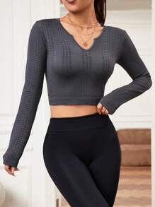 Easithlete Notched Neck Crop Sports Tee - Baby Blue - View 5