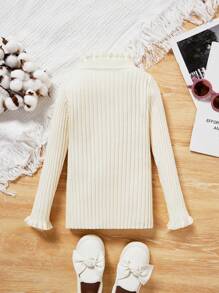 女嬰褶邊套頭毛衣 - 白色 - 查看 2