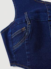 SHEIN ICON Women's Asymmetrical Neck Zipper Denim Top - Blue - View 5