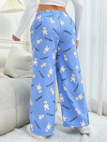 SHEIN EZwear 大碼女士字母和小熊印花束口腰可愛褲子 - 彩色 - 查看 2