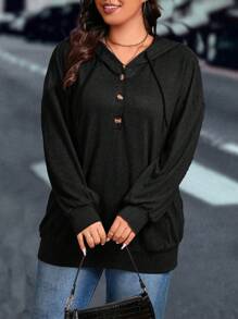 EMERY ROSE Sudadera con cordón y hombros caídos talla grande para mujeres, ideal para graduación, regreso a clases, graduación, maestros, sudadera de otoño e invierno - Negro - Ver 3