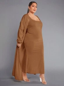 SHEIN SXY Hơn Chất rắn Váy bodycon Với Mở Mặt trước áo - màu nâu - Xem 5