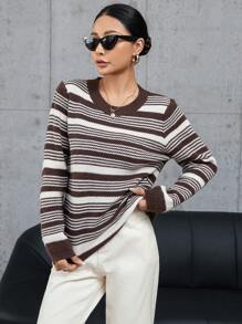 GENKIRA pull rayé à manches longues pour femmes, pull tricoté pour l'automne et l'hiver - Multicolore - Voir 6
