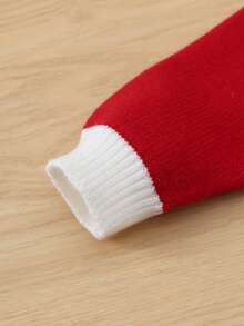 Đứa bé trai Họa tiết gấu Cổ áo tương phản Áo len Jumpsuit - Đỏ - Xem 3