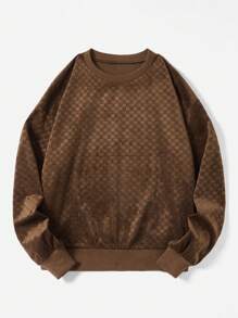 SHEIN LUNE In Kiểm tra Lót nhiệt Áo nỉ - Cà phê nâu - Xem 5