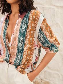 Bohemela Vacation Style Women's Open-front Shirt - Multicolor - View 3