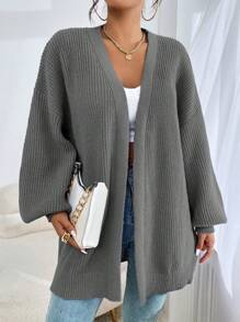 SHEIN EZwear 落肩休闲设计开衫 - 深灰色 - 查看 5