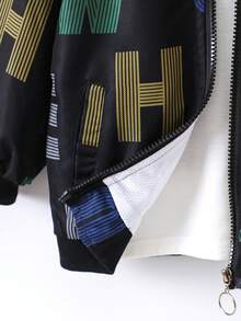 Young Boy Letter Graphic Zip Up Bomber Jacket Without Tee - Black - View 7