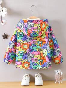 SHEIN 1件多色卡通動物主題毛茸茸帽子,保暖防風的街頭風少年外套 - 彩色 - 查看 2