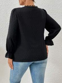 SHEIN Franclia Plus Swiss Dot Guipure Lace Trim Flounce Sleeve Blouse - Black - View 3