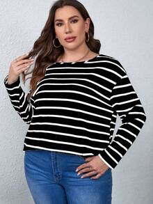 SHEIN LUNE Talla grande Camiseta de rayas - Multicolor - Ver 4