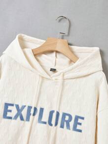 Mulvari Plus Letter Graphic Drop Shoulder Drawstring Hoodie