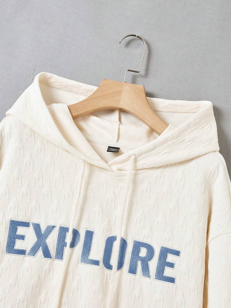 Plus Size Letter Graphic Drop Shoulder Drawstring Sweatshirt