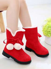 女孩素色濃烈香調,,圓頭,,合身,平底,低跟鞋雪地靴適用於使用 - 紅色 - 查看 3
