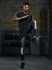 Manfinity Athleisure Men's Letter Printed 2 In 1 Sports Pants - Black - View 8