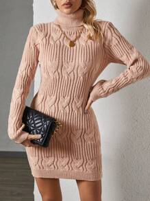 SHEIN LUNE Của phụ nữ Cổ cao Thon gọn Đầm Áo len - Màu Hồng baby - Xem 5