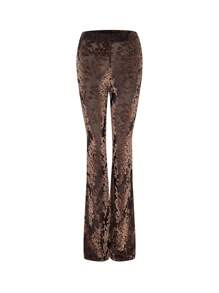 Floral Print High Waist Mesh Flare Leg Pants - Coffee Brown - View 1