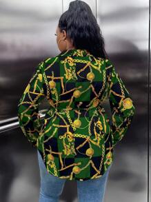 Maweii Plus Chain Print Blouse - Green - View 2