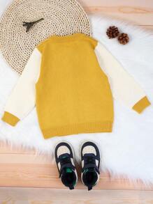 Em bé Con trai Độ tương phản màu Teddy & Mẫu chữ Áo len Mở - Màu vàng - Xem 2