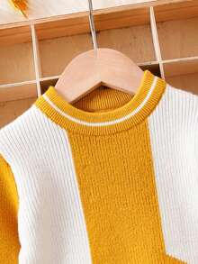 Con trai Hai âm Sọc trang trí Áo len - Màu vàng - Xem 3