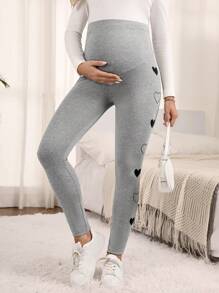 SHEIN Maternity Love Print Adjustable Waist Leggings