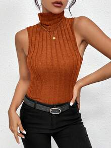 SHEIN Essnce 4入組高領條紋針織背心上衣 - 彩色 - 查看 4