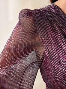 Modelyn Tay áo lồng đèn Eo Ruched Váy sequin - Màu đỏ tím - Xem 6