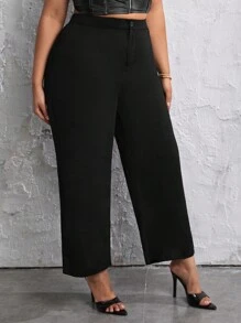 SHEIN SXY 大尺碼純色寬褲 - 黑色 - 查看 4